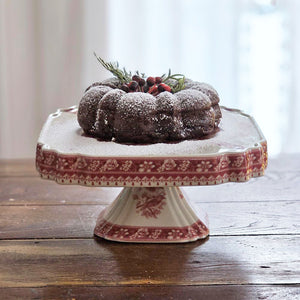 Red Transferware Cake Stand
