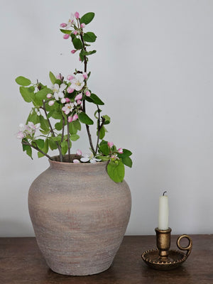 Old World Gold Chamberstick with Tuscan Stone Farmhouse Vase