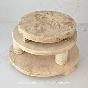 The Chapati Board is a long-standing household necessity in homes across India. These authentic, refurbished Vintage Bleached Chapati Boards take a modern turn as a home accent. No two are alike.