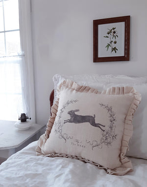 Linen Style Hare Pillow with Ruffles