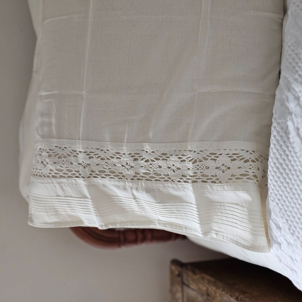 Vintage Style Crochet Lace and Pleated Edge Pillowcase Set