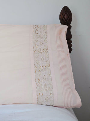 Vintage Style Crochet Lace and Pleated Edge Pillowcase Set