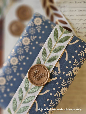 Embroidered Laurel Leaf Ribbon with Wax Seal, Gift Wrapping, Decorative Ribbon, Embroidered Ribbon