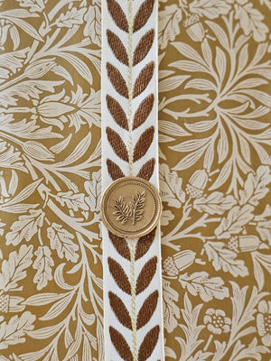 Embroidered Laurel Leaf Ribbon with Wax Seal, Gift Wrapping, Decorative Ribbon, Embroidered Ribbon