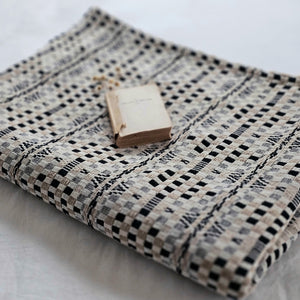 Add antique cottage charm with this Welsh Inspired Throw Blanket. Influenced by vintage Welsh tapestry patterns, this Welsh Inspired Throw Blanket adds instant warmth and character to any room. The throw features classic cream, Tan and Black geometric style pattern. It is made from premium cotton and is machine washable for simple upkeep. 52" x 74"