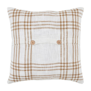 This Wheat and Cream Plaid Pillow lends a bright and fresh farmhouse look to any room. This sweet Wheat and Cream Pillow is crafted of 100% cotton with wood button details on the back. This accent pillow is ideal for layering and lounging. Product dimensions: 18" x 18". Includes pillow insert Material: 100% Cotton Shell, Polyester Pillow Fill