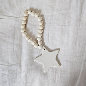 White Clay Star and Wood Bead Ornament