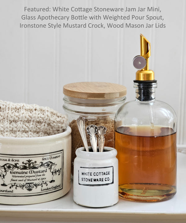 3258-Glass Jar with Bamboo Wood Cover, Small 4.25 H x