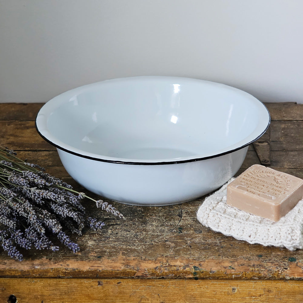 White Enamelware Basin
