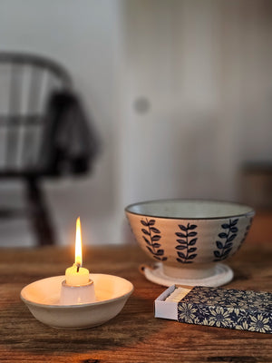 White Glazed Ceramic Taper Candle Bowl