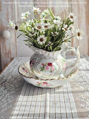 Porcelain White Pitcher and Bowl with Vintage Rose and Gold Accents