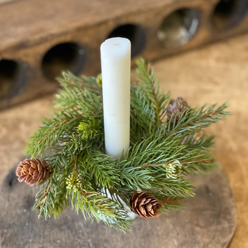 White Spruce Candle Ring, Christmas Decor, Winter Evergreen Decor, Pine Cone and Evergreens, Christmas Candle Ring, Cabin decor