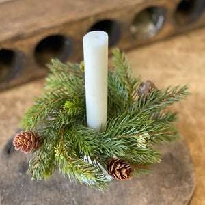 White Spruce Candle Ring, Christmas Decor, Winter Evergreen Decor, Pine Cone and Evergreens, Christmas Candle Ring, Cabin decor