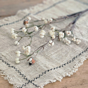 Create a rustic country centerpiece with our White Tallow Berry Branch. The soft cream berries lend an earthy charm to any room in your farmhouse. This faux berry branch features realistic white berries, some with dried pod husks, on a long brown stem.  19” H