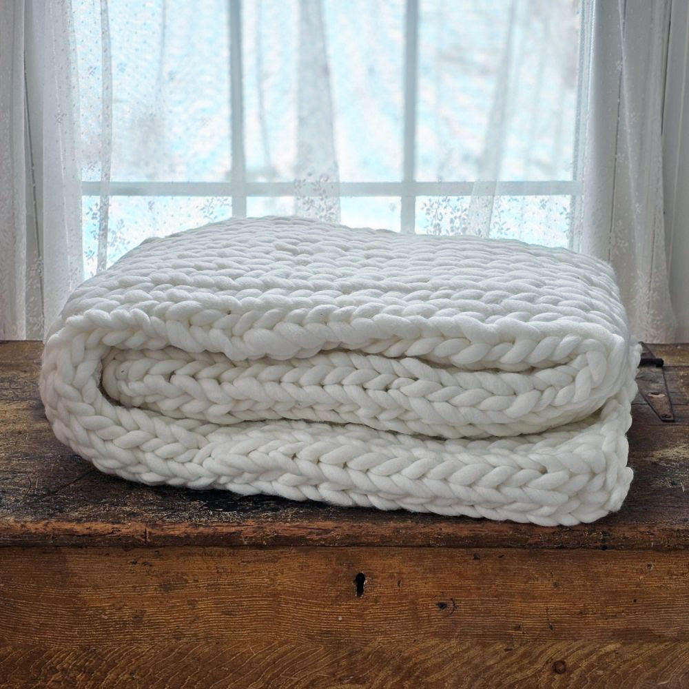 White Chunky Knit Throw