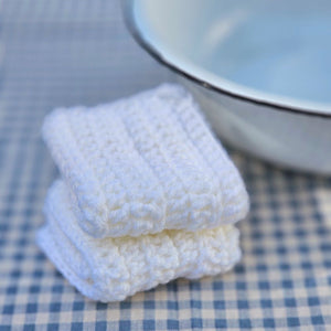 White Crochet Washcloth, Set of Two