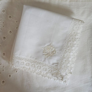 White Lace Thistle Embroidered Handkerchief