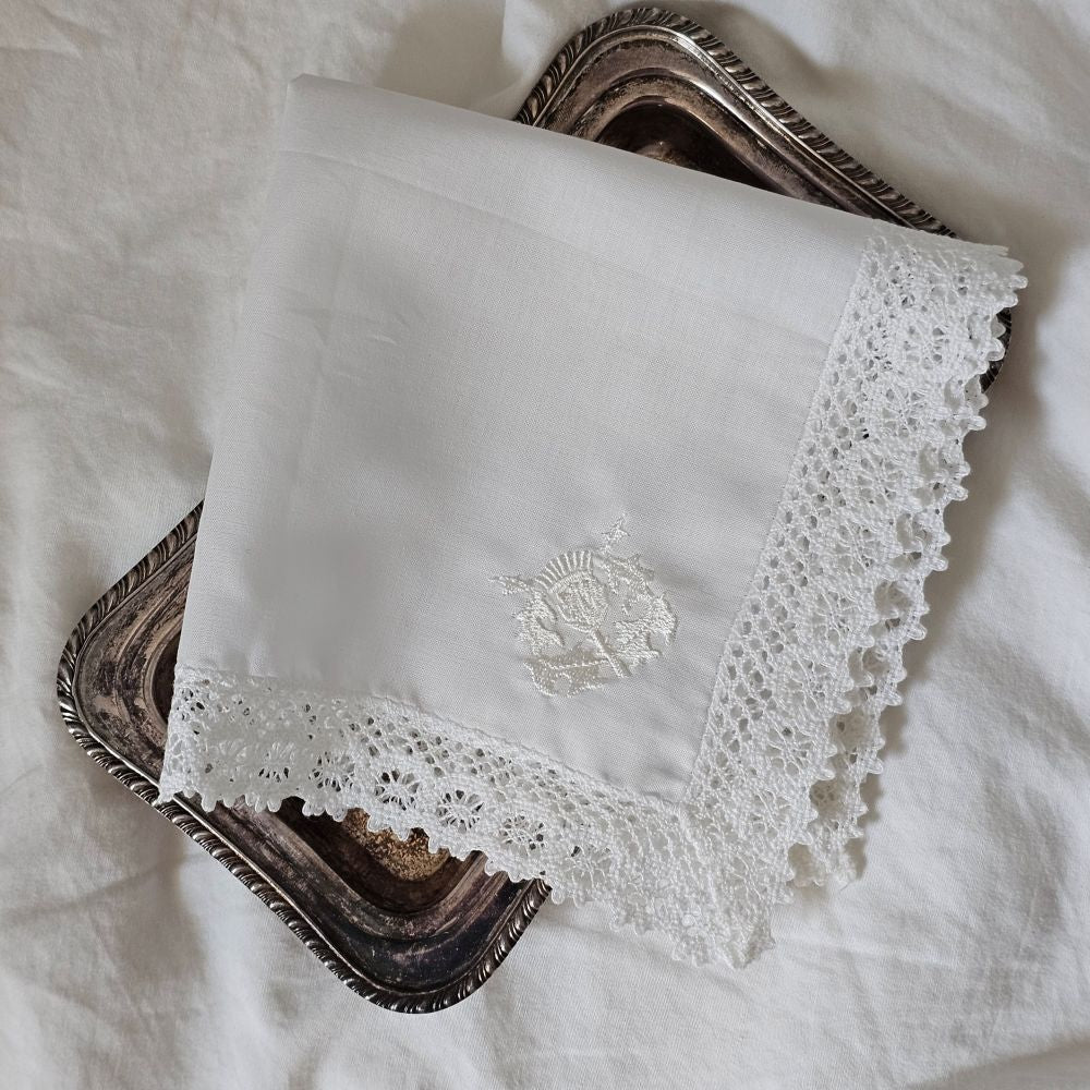 White Lace Thistle Embroidered Handkerchief