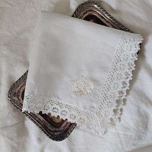 White Lace Thistle Embroidered Handkerchief