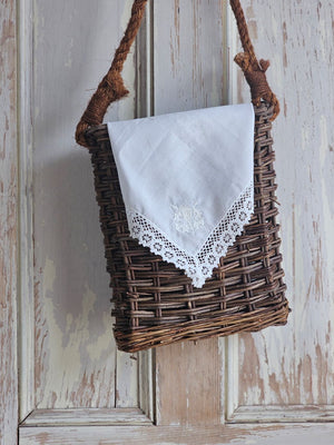 White Lace Thistle Embroidered Handkerchief