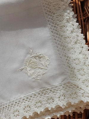 White Lace Thistle Embroidered Handkerchief