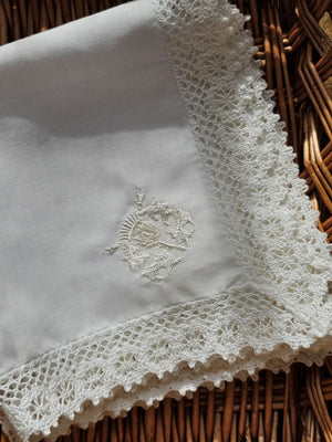 White Lace Thistle Embroidered Handkerchief