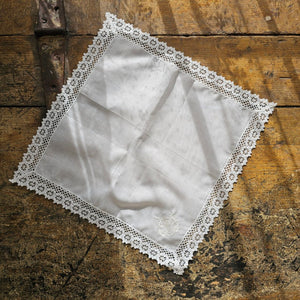 White Lace Thistle Embroidered Handkerchief