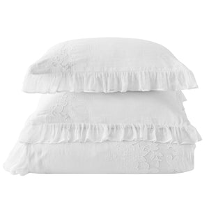 White Linen and Lace Duvet Cover and Sham Set