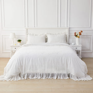 White Linen and Lace Duvet Cover and Sham Set