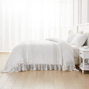 White Linen and Lace Duvet Cover and Sham Set