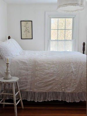 White Linen and Lace Duvet Cover and Sham Set