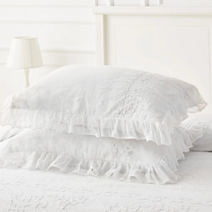 White Linen and Lace Duvet Cover and Sham Set