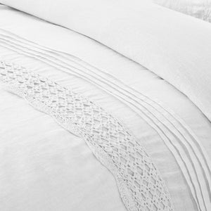 White Linen and Lace Duvet Cover and Sham Set
