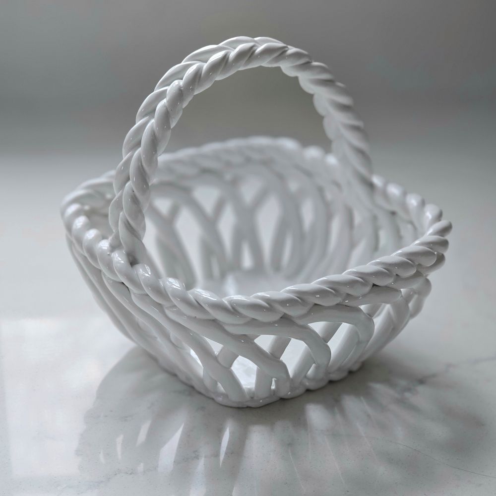 White Woven Porcelain Basket