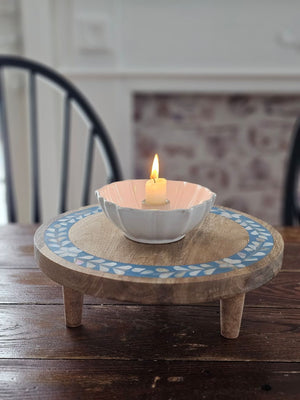 White Lotus Ceramic Taper Candle Bowl