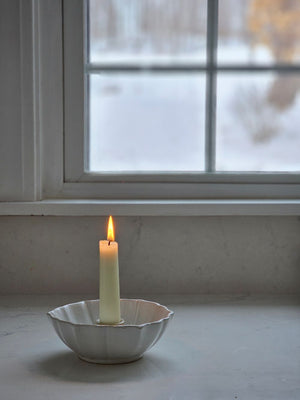 White Lotus Ceramic Taper Candle Bowl