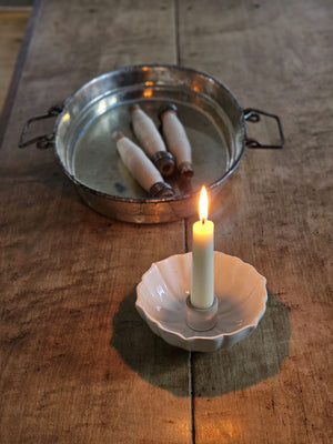 White Lotus Ceramic Taper Candle Bowl