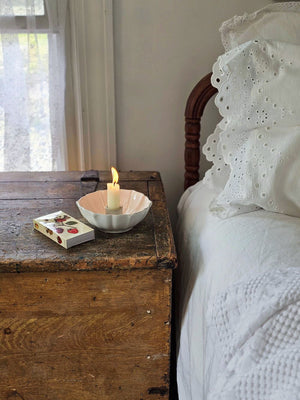 White Lotus Ceramic Taper Candle Bowl