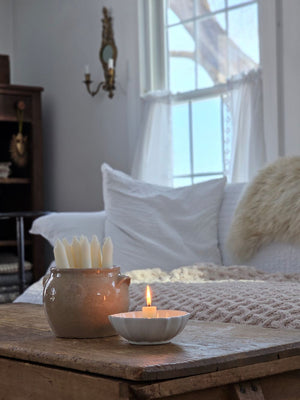 White Lotus Ceramic Taper Candle Bowl