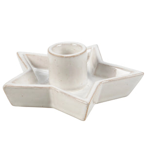 Star Candle Holder with White Glaze