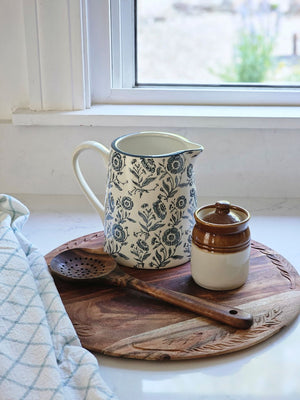 White and Blue Floral Pitcher