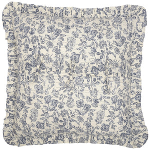 White and Blue Floral Ruffled Euro Sham
