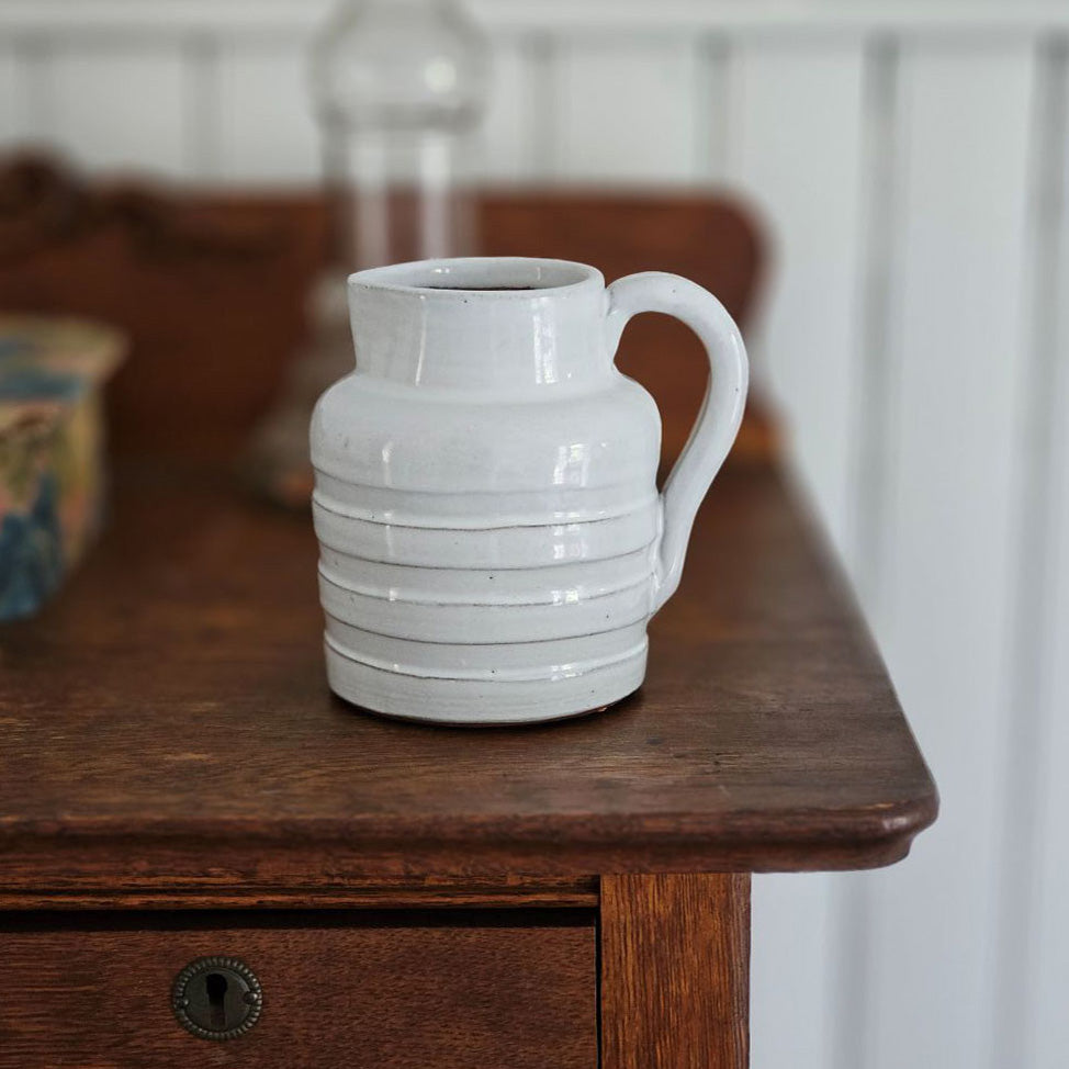 Whitewash Stoneware Ribbed Pitcher