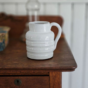 Whitewash Stoneware Ribbed Pitcher