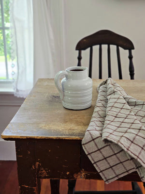 Whitewash Stoneware Ribbed Pitcher with Chestnut and Flax Towel 