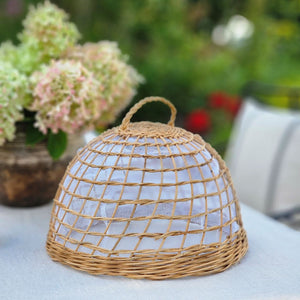 Wicker Cloche Food Cover with Mesh Liner