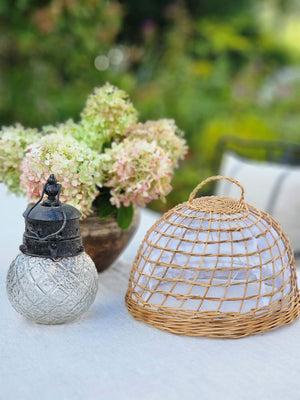 Wicker Cloche Food Cover with Mesh Liner