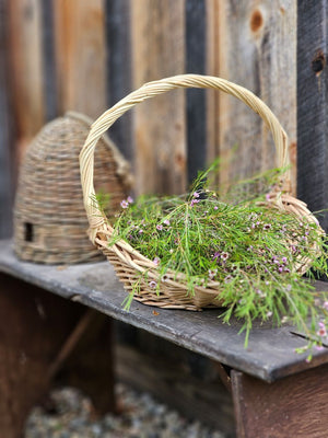 This Willow Gathering Basket Set adds a bit romance and style to the art of gardening and flower collecting. These low profile baskets are also perfect for picnics or keeping your home organized. The ageless beauty of natural fibers are woven together to make these functional, yet beautiful wicker baskets ready to be your workhorse. Create stunning farm table centerpieces by adding your favorite fruits and flowers. English cottage style with functionality at its best. Set of two.
