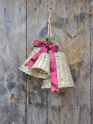 Wicker Bells with Rope Hangers, Set of Three