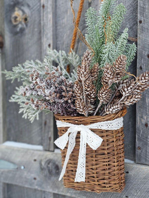Winter Bouquet in Hanging Willow Basket